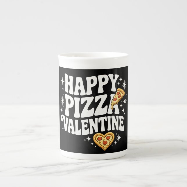 Taza De Porcelana Happy Pizza Valentine Funny Pizza Love Design (Frente)