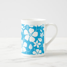 TAZA DE PORCELANA HAWAIAN HULA (HIBISCO) HUESO AZUL CHINA MUG