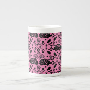 Taza De Porcelana Hedgehog Folk Art
