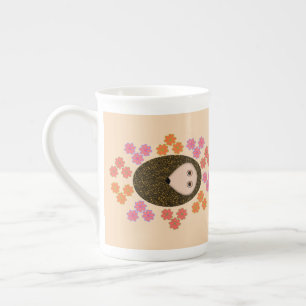 Taza De Porcelana Hedgehog somnoliento y jarra de flores