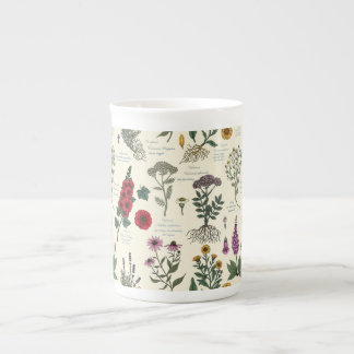 Taza De Porcelana Herbario de jardín medicinal sobre blanco apagado