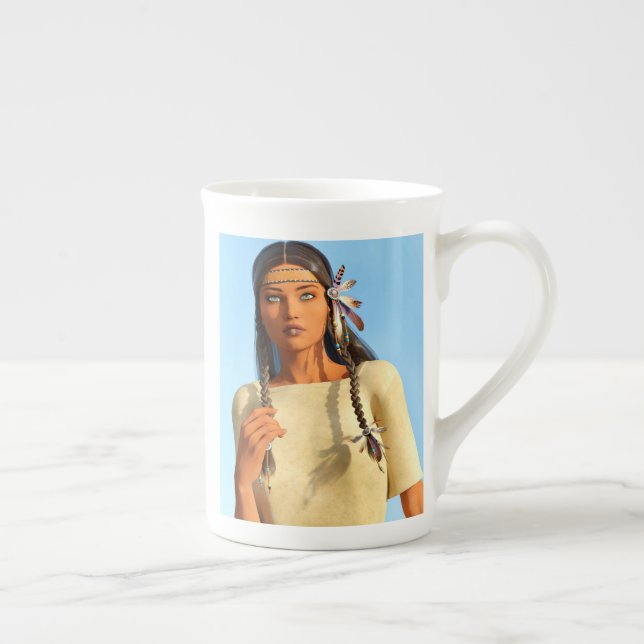 Taza De Porcelana Hermosa nativa estadounidense vestimenta indígena (Derecha)