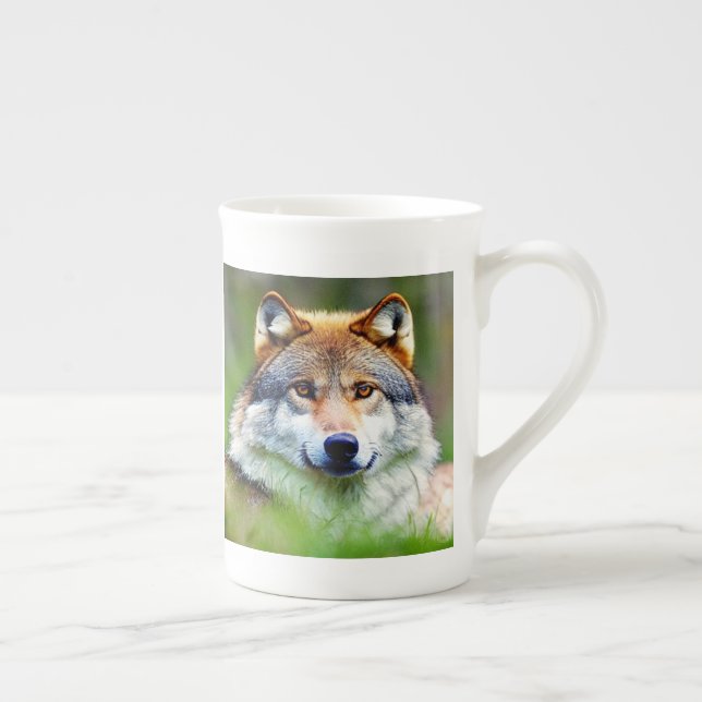 Taza De Porcelana Hermosa pintura en la cabeza de Wolf (Derecha)