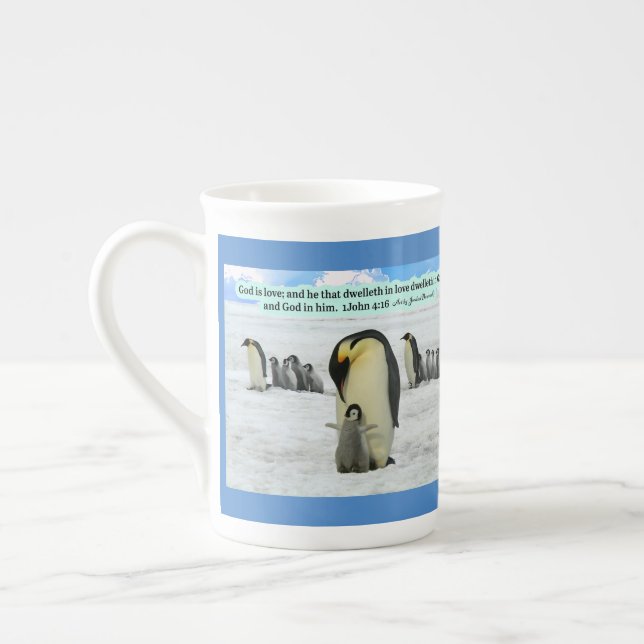 Taza De Porcelana Hermosas Escrituras Pingüinas 1 Juan 4:16 (Izquierda)