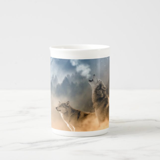 Taza De Porcelana Hermosas Estrellas Nocturnas Lobo (Frente)