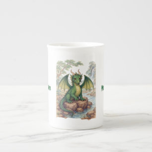 Taza De Porcelana Hermoso dragón verde