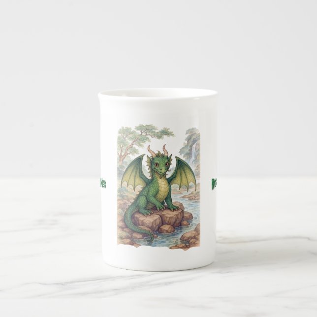 Taza De Porcelana Hermoso dragón verde (Frente)