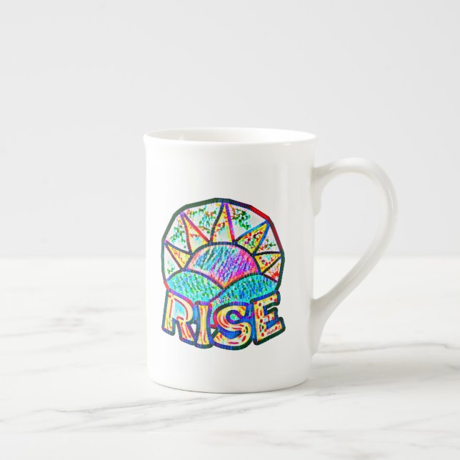 Taza De Porcelana Hermoso Sun Rise ~ Elevación de mensaje gráfico (Derecha)