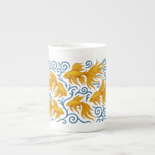Taza De Porcelana Hermosos peces dorados bordados