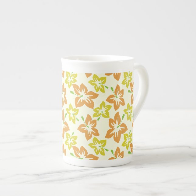 Taza De Porcelana Hibiscus amarillo, Hibiscus Naranja, patrón floral (Derecha)