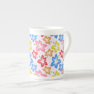 Taza De Porcelana Hibiscus Colorido, Patrón De Flores