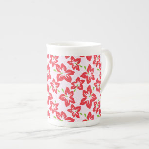 Taza De Porcelana Hibiscus Rojo, Flores Rojas, Patrón De Flores