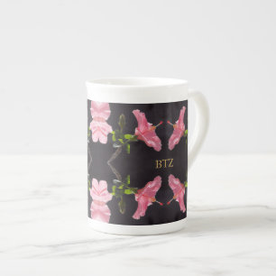 Taza De Porcelana Hibiscus rosado en negro
