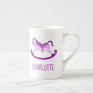 Taza De Porcelana Hobby caballo whimsy acuarela color púrpura nombre