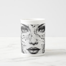 Taza De Porcelana Hoja de Música Personalizada Arte de Cara Negro Bl