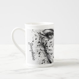 Taza De Porcelana Hoja de Música Personalizada Arte de Cara Negro Bl