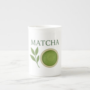 Taza De Porcelana Hojas de Matcha y ilustracion de té