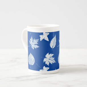 Taza De Porcelana Hojas otoñales - azul blanco y cobalto