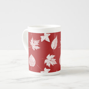 Taza De Porcelana Hojas otoñales - blanco y rojo oscuro