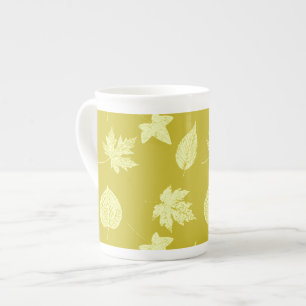 Taza De Porcelana Hojas otoñales - mostaza y amarillo claro