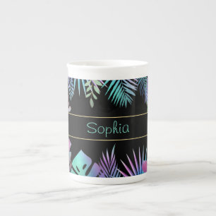 Taza De Porcelana Hojas tropicales irlandesas, nombre Verde azulado 
