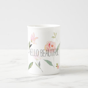 Taza De Porcelana Hola acuarela hermosa floral