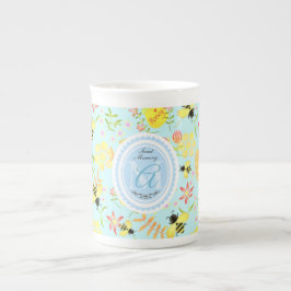 Taza De Porcelana Honey Bee Pastel Blue