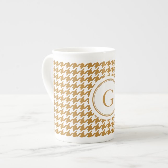 Taza De Porcelana Houndstooth clásico elegante del oro con el (Izquierda)