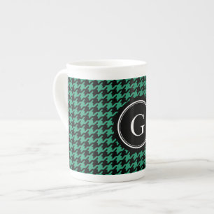 Taza De Porcelana Houndstooth verde de moda elegante con el