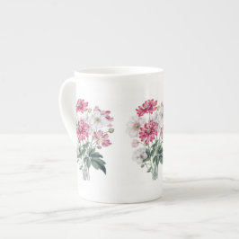 Taza De Porcelana Hueso botánico chino rosa y blanco