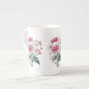 Taza De Porcelana Hueso botánico chino rosa y blanco
