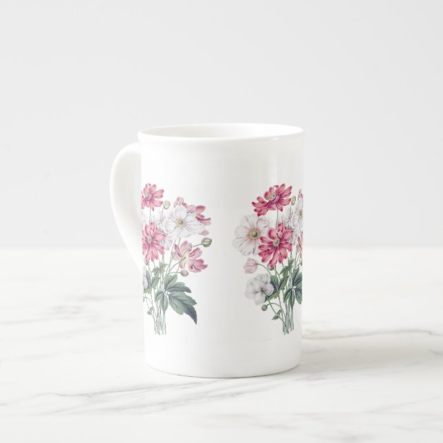 Taza De Porcelana Hueso botánico chino rosa y blanco (Izquierda)