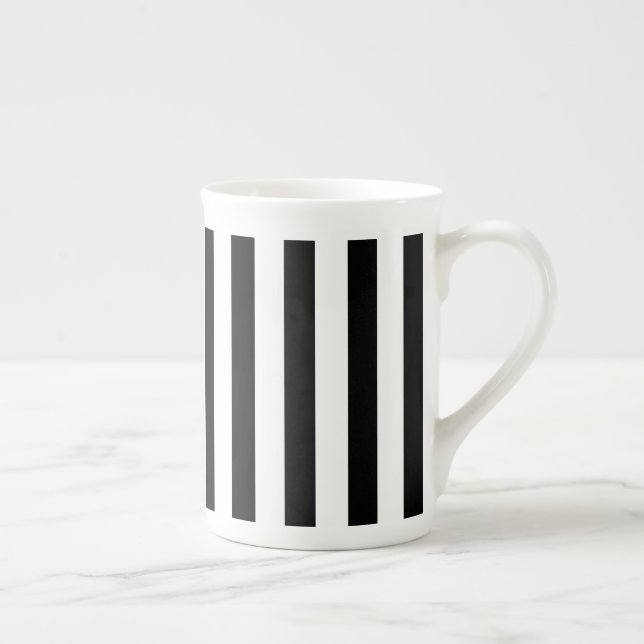 Taza De Porcelana Hueso China Mug-Black y franjas blancas (Derecha)