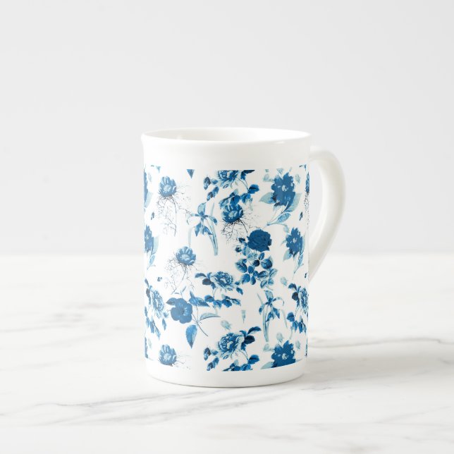 Taza De Porcelana Hueso China Mug-Blue Floral (Derecha)