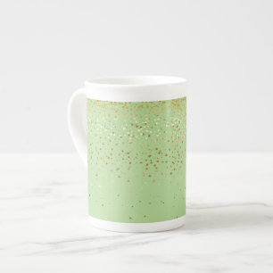 Taza De Porcelana Hueso China Mug-Petite Golden Stars-Apple Green