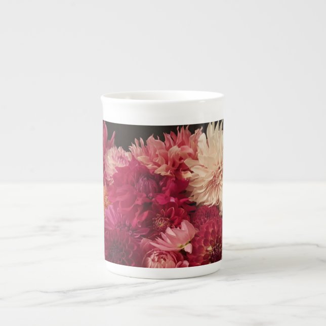 Taza De Porcelana Hueso de Dahlias China Tea Mug (Frente)