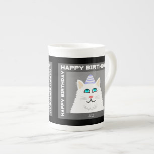 Taza De Porcelana Hueso de gato blanco esponjoso en China Mug