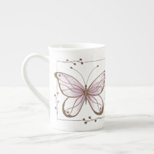 Taza De Porcelana Hueso de mariposa rosa en China Mug