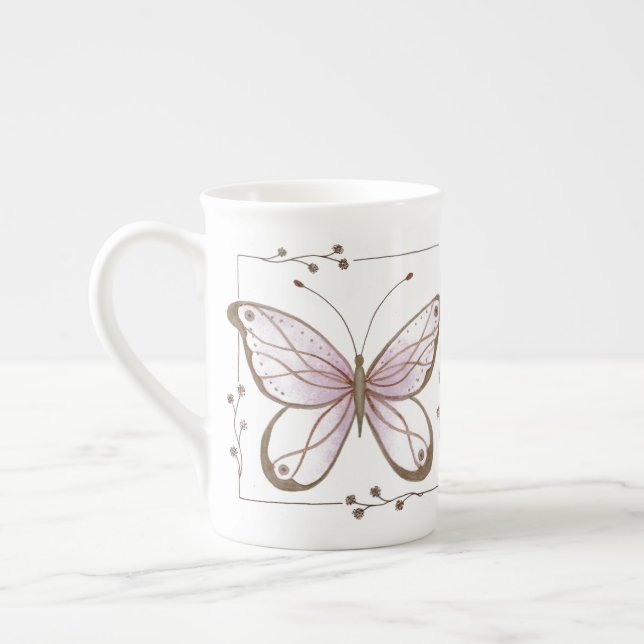 Taza De Porcelana Hueso de mariposa rosa en China Mug (Izquierda)
