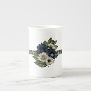 Taza De Porcelana Hueso floral de bonito azul e marfil en China Mug