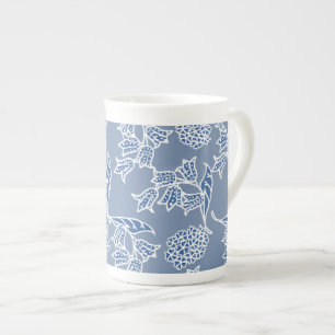 Taza De Porcelana Hueso floral índigo azul ético chino hongo