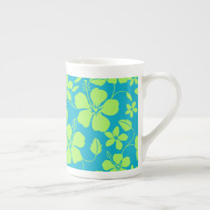 TAZA DE PORCELANA HULA HAWAIANA (HIBISCO) LIMA TEAL