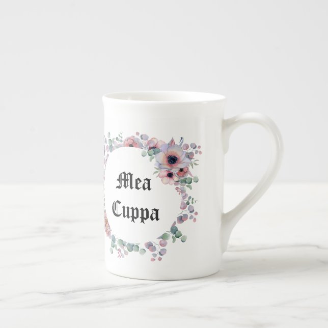 Taza De Porcelana Humorística católica floral Mea Cuppa (Derecha)