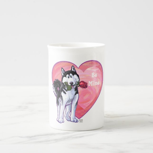 Taza De Porcelana Husky El día de San Valentín (Frente)