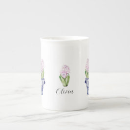 Taza De Porcelana Hyacinths rosados en una fábrica chinoiserie