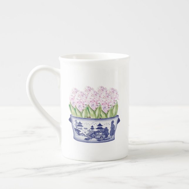 Taza De Porcelana Hyacinths rosados en una fábrica chinoiserie (Izquierda)