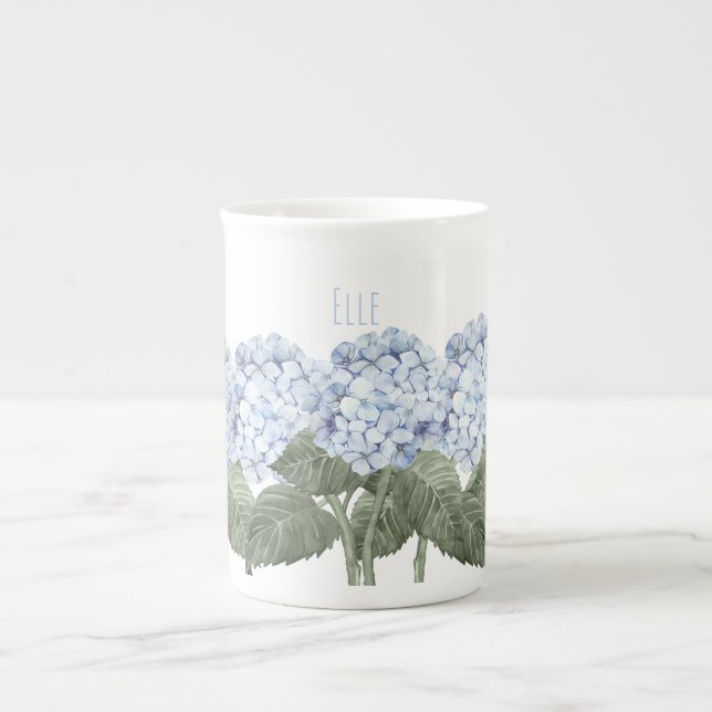 Taza De Porcelana Hydrangea Blue Flower Bone China Tea Mug (Frente)