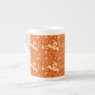 Taza De Porcelana Ikat Floral Damask - Naranja mandarín