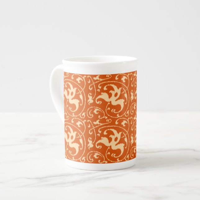 Taza De Porcelana Ikat Floral Damask - Naranja mandarín (Izquierda)