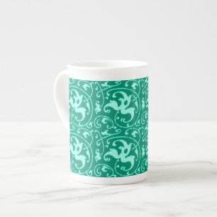 Taza De Porcelana Ikat Floral Damask - Turquesa y Aqua